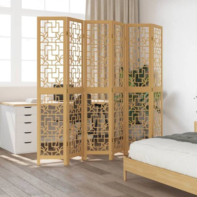 Berkfield Home Room Divider 6 Panels Brown Solid Wood Paulownia - image 1