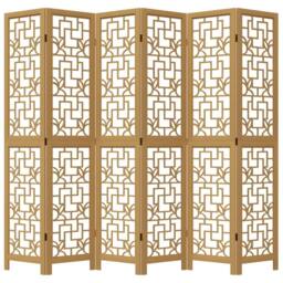 Berkfield Home Room Divider 6 Panels Brown Solid Wood Paulownia - thumbnail 4