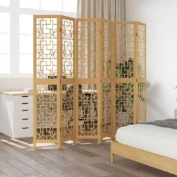 Berkfield Home Room Divider 6 Panels Brown Solid Wood Paulownia - thumbnail 1