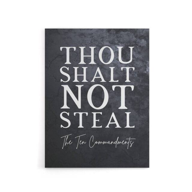 "Artery8 Ten Commandments Shalt Not Steal Bible Quote Canvas Wall Art Print in Grey - Size: W18"" x H24""" - image 1