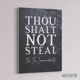"Artery8 Ten Commandments Shalt Not Steal Bible Quote Canvas Wall Art Print in Grey - Size: W18"" x H24""" - thumbnail 2