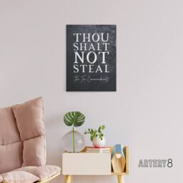 "Artery8 Ten Commandments Shalt Not Steal Bible Quote Canvas Wall Art Print in Grey - Size: W18"" x H24""" - thumbnail 3