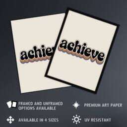 "Artery8 Achieve Colourful Retro Rainbow Font Typography Wall Art Print in Beige - Size: W12"" x H16""" - thumbnail 2
