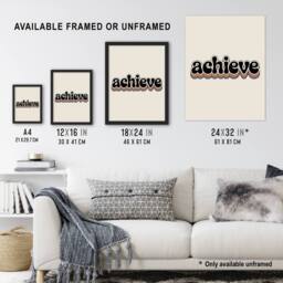 "Artery8 Achieve Colourful Retro Rainbow Font Typography Wall Art Print in Beige - Size: W12"" x H16""" - thumbnail 3