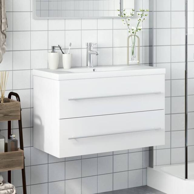 Berkfield Home Elegant Bathroom Sink Cabinet with Built-in Basin White - image 1