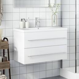 Berkfield Home Elegant Bathroom Sink Cabinet with Built-in Basin White - thumbnail 1