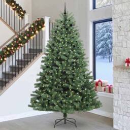 Berkfield Home Artificial Hinged Christmas Tree Green 300 cm PVC & Metal - thumbnail 1