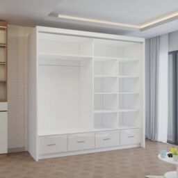 Sliding Wardrobes 4U Modern High Gloss Sliding Wardrobe with LED Light 208cm x 220cm in White - Size: 208 cm x 220 cm - thumbnail 2