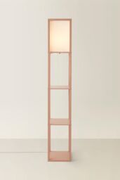 ValueLights Struttura Pastel Wooden Shelving Floor Lamp with Fabric Shade & Bulb in Baby Pink - thumbnail 3