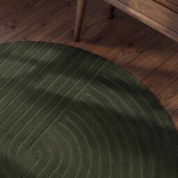 THE RUGS Vikosa Arcura Wool Rug Abstract Living Room in Dark Green - Size: 120 cm diameter - thumbnail 5