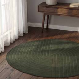 THE RUGS Vikosa Arcura Wool Rug Abstract Living Room in Dark Green - Size: 120 cm diameter - thumbnail 6