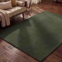 THE RUGS Vikosa Arcura Wool Rug Abstract Living Room in Dark Green - Size: 120 cm diameter - thumbnail 4