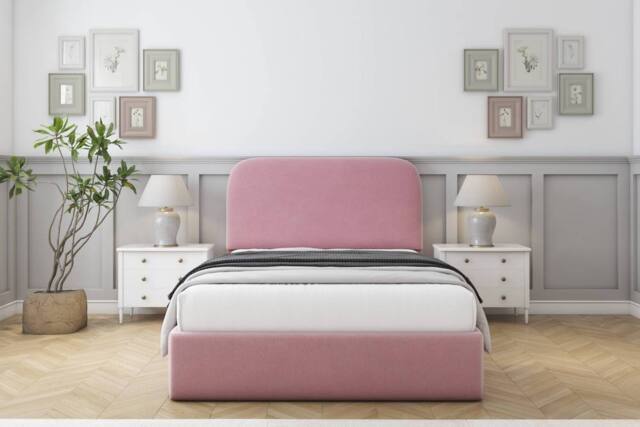 "Sloomy Belvoir Plush Bed Frame With 45"" Upholstered Headboard in Pink - Size: Super King" - image 1