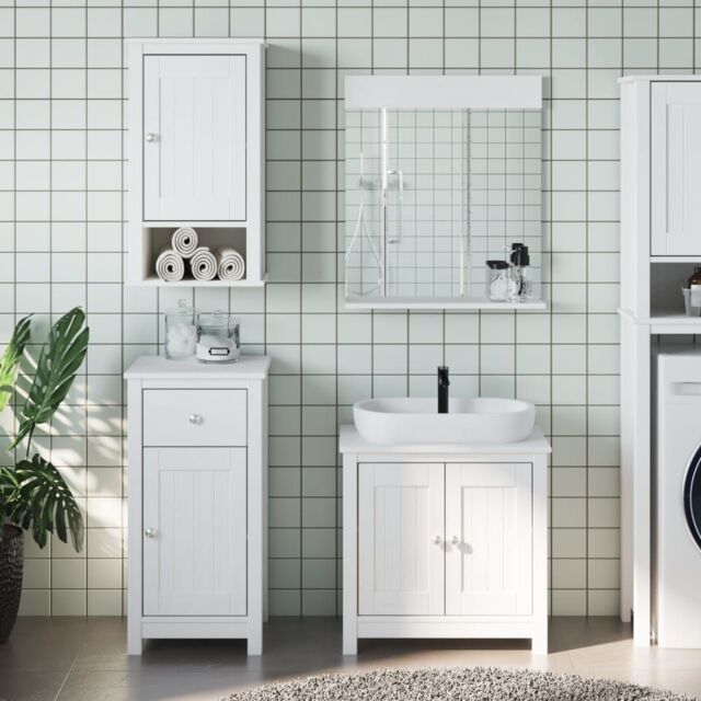 Berkfield Home 3 Piece Bathroom Furniture Set BERG White Solid Wood Pine - image 1