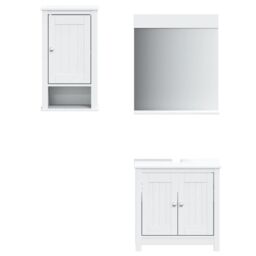 Berkfield Home 3 Piece Bathroom Furniture Set BERG White Solid Wood Pine - thumbnail 2