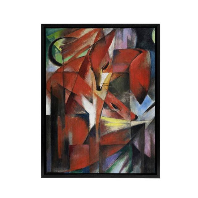 "Artery8 The Foxes Colourful Abstract Franz Marc Vintage Framed Canvas Wall Art - Size: W12"" x H16""" - image 1