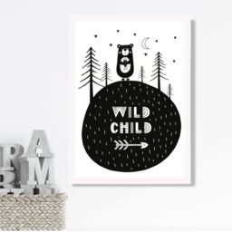 ARTZE Cute Wild Child Scandi Quote Framed Print SIZE: A4 with White Frame in Black - thumbnail 2