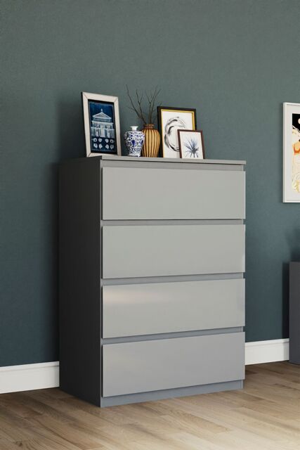 Home Discount Vida Designs Glinton 'HIGH GLOSS 4 Drawer Chest of Drawers' Storage Bedroom Furniture in Grey - image 1