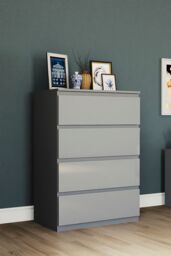 Home Discount Vida Designs Glinton 'HIGH GLOSS 4 Drawer Chest of Drawers' Storage Bedroom Furniture in Grey - thumbnail 1