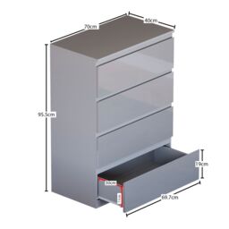 Home Discount Vida Designs Glinton 'HIGH GLOSS 4 Drawer Chest of Drawers' Storage Bedroom Furniture in Grey - thumbnail 3