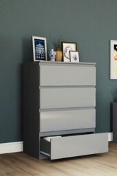 Home Discount Vida Designs Glinton 'HIGH GLOSS 4 Drawer Chest of Drawers' Storage Bedroom Furniture in Grey - thumbnail 2
