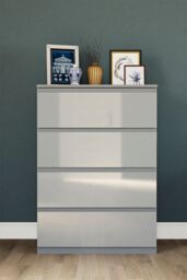 Home Discount Vida Designs Glinton 'HIGH GLOSS 4 Drawer Chest of Drawers' Storage Bedroom Furniture in Grey - thumbnail 4