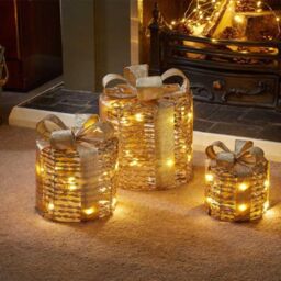 Samuel Alexander Set of 3 Gold Glitter Twist Gift Boxes with Warm White LEDs - thumbnail 2