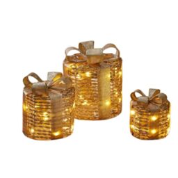 Samuel Alexander Set of 3 Gold Glitter Twist Gift Boxes with Warm White LEDs - thumbnail 5
