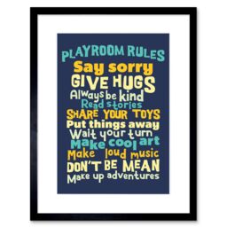 "Artery8 Wall Art Print Kids Playroom Rules Fun Blue Framed in Black - Size: W7"" x H9""" - thumbnail 1