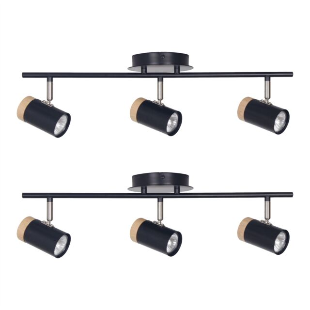 First Choice Lighting Set of 2 Stratton - Black with Wood Detail Three Way Spotlights - image 1