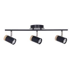 First Choice Lighting Set of 2 Stratton - Black with Wood Detail Three Way Spotlights - thumbnail 2