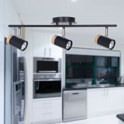 First Choice Lighting Set of 2 Stratton - Black with Wood Detail Three Way Spotlights - thumbnail 5