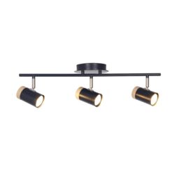 First Choice Lighting Set of 2 Stratton - Black with Wood Detail Three Way Spotlights - thumbnail 3