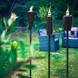 Harbour Housewares 2x Outdoor Flame Torches - Barrel Metal Garden Fire Torch Lighting in Black - thumbnail 7
