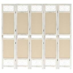 Berkfield Home 5-Panel Room Divider Cream 175x165 cm Fabric in Beige - thumbnail 2