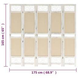Berkfield Home 5-Panel Room Divider Cream 175x165 cm Fabric in Beige - thumbnail 7