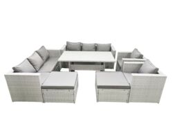 Fimous Rattan Garden Furniture Set Outdoor 8 Seater Patio Dinin g Sofa Sets with Dining Table 2 Chairs 2 Big Footstools Light Grey Mixed - thumbnail 2
