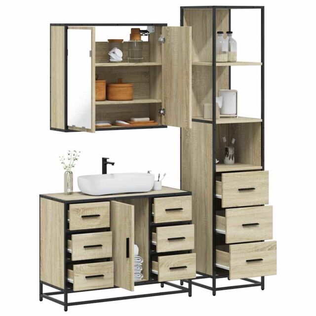 Berkfield Home 3 Piece Bathroom Furniture Set Sonoma Oak Engineered Wood in Brown - image 1