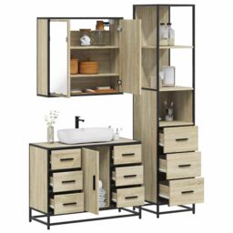 Berkfield Home 3 Piece Bathroom Furniture Set Sonoma Oak Engineered Wood in Brown - thumbnail 1