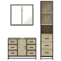 Berkfield Home 3 Piece Bathroom Furniture Set Sonoma Oak Engineered Wood in Brown - thumbnail 5