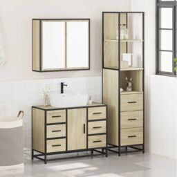 Berkfield Home 3 Piece Bathroom Furniture Set Sonoma Oak Engineered Wood in Brown - thumbnail 3