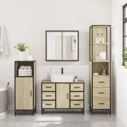 Berkfield Home 3 Piece Bathroom Furniture Set Sonoma Oak Engineered Wood in Brown - thumbnail 4