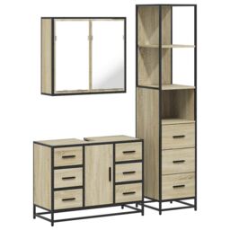 Berkfield Home 3 Piece Bathroom Furniture Set Sonoma Oak Engineered Wood in Brown - thumbnail 2