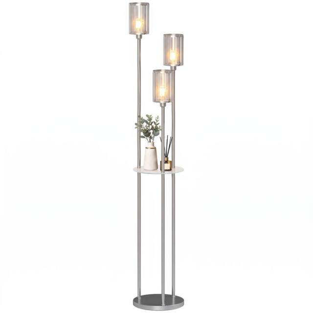 HOMCOM Floor Lamp with Shelves & Foot Switch, Bulbs Not Included, Chrome in Silver - image 1