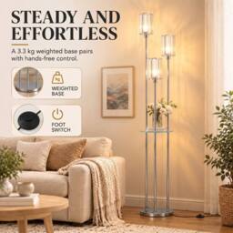 HOMCOM Floor Lamp with Shelves & Foot Switch, Bulbs Not Included, Chrome in Silver - thumbnail 6