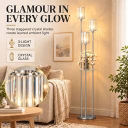 HOMCOM Floor Lamp with Shelves & Foot Switch, Bulbs Not Included, Chrome in Silver - thumbnail 4