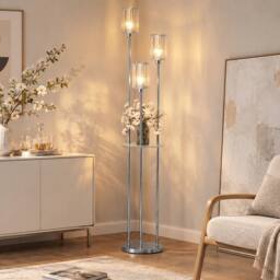 HOMCOM Floor Lamp with Shelves & Foot Switch, Bulbs Not Included, Chrome in Silver - thumbnail 2