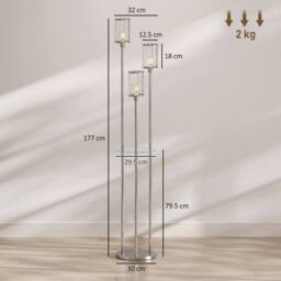 HOMCOM Floor Lamp with Shelves & Foot Switch, Bulbs Not Included, Chrome in Silver - thumbnail 3