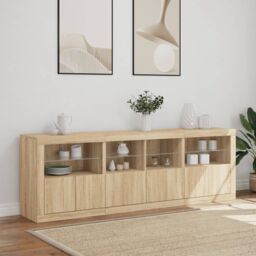 Berkfield Home Sideboard with LED Lights Sonoma Oak 202x37x67 cm in Brown - Size: 202 x 37 x 67 cm - thumbnail 4