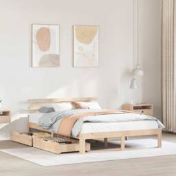 Berkfield Home Decorative Bed Frame with Drawers without Mattress 135x190 cm Double in Natural - thumbnail 2